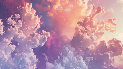 Fototapeta na wymiar Vivid and dreamy cloudscape, awash with pastel hues during a tranquil sunset