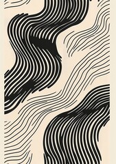 abstract waves, line art, monochrome, minimalist design, black and white, fluid lines, rhythmic pattern
