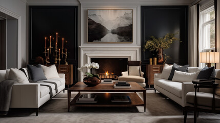 A living room in the transitional style that expertly combines parts of the old and new.