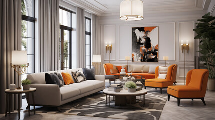 A living room in the transitional style that expertly combines parts of the old and new.