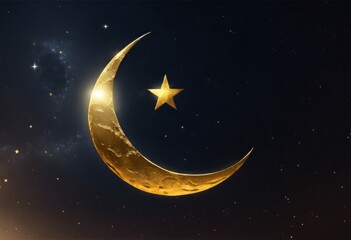 Obraz na płótnie Canvas Golden Crescent Moon With Stars in the Sky for Eid Background