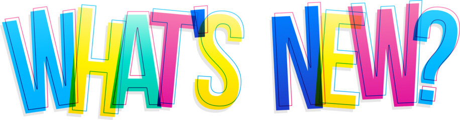 Colorful overlapping letters of the inscription 'What's New?'. Horizontal banner or header for the website.