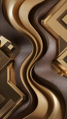 Elegant golden and leather waves with abstract shapes. - obrazy, fototapety, plakaty