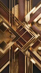 An abstract background, fusing leather and gold elements with geometric shapes. - obrazy, fototapety, plakaty