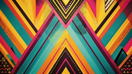 Vibrant Geometric Abstract Pattern with Colorful Wallpaper Texture for Energetic and Dynamic Backdrops or Overlays