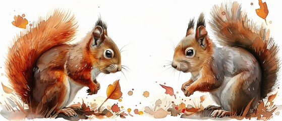 squirrels watercolor storybook illustration