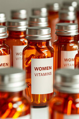 Concept for vitamins in a jar white label with text "women vitamins" 