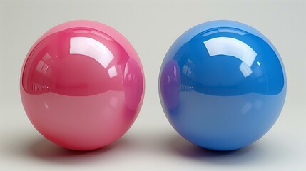 Pink and blue balls on a white background.