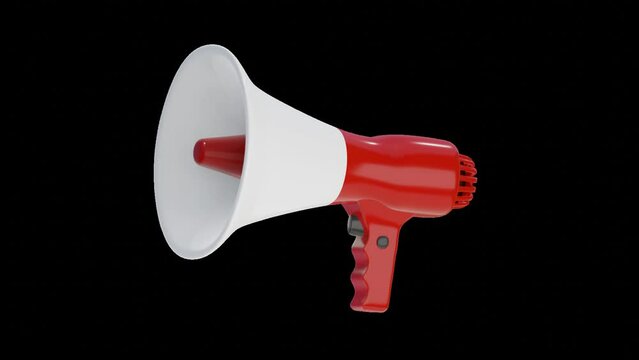 Megafono animato, loop tridimensionale su sfondo trasparente, rendering 3d