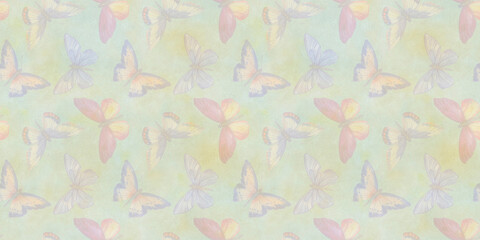 seamless pattern of colored butterflies, abstract background for design, watercolor pattern of flying butterflies, for wallpaper, wrapping paper and packaging