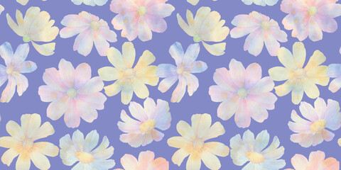 floral seamless background, hand drawn watercolor pattern of rudbeckia flowers, abstract illustration for wallpaper and packaging design