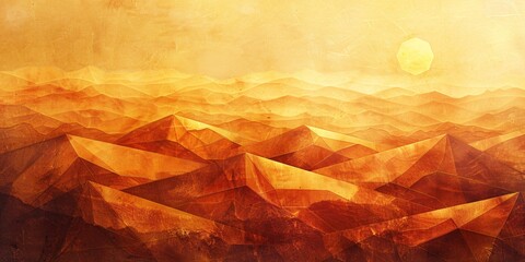 Desert dusk background, warm browns and soft golds in a geometric sunset-inspired design