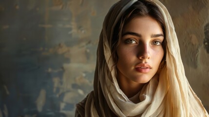 Portrait of a beautiful young biblical woman with copy space