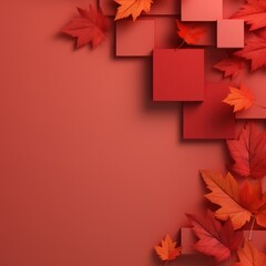 Red abstract background with autumn colors textured design for Thanksgiving, Halloween, and fall. Geometric block pattern with copy space