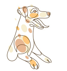 Adorable and playful Jack Russel Terrier vector line art illustration isolated, cute dog pet best friend linear drawing.