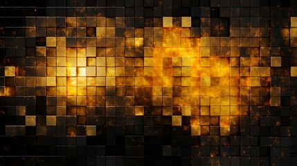 Golden and Black Abstract Glowing Pixel Backdrop: Stunning Plastic Texture Creates Mesmerizing Visuals for Design Projects