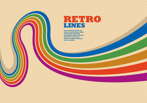 Retro lines vector abstract background, 3D dimensional perspective vintage graphic design art poster, wallpaper in a style of seventieth.