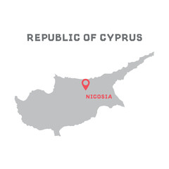 Fototapeta premium Republic of cyprus vector map illustration, country map silhouette with mark the capital city of Republic of cyprus inside. Every country in the world is here