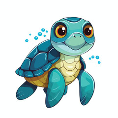 Cute sea turtle cartoon isolated on white background.