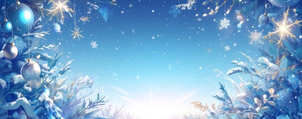 Christmas holiday celebration 4k wallpaper event shopping banner poster background image,Enchanting Winter Wonderland with Christmas Decorations and Sparkling Snowflakes