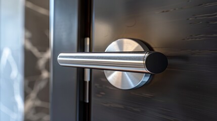 Detailed shot of a bathroom door lock, focusing on the lock's discreet design and functionality, captured in a realistic close-up