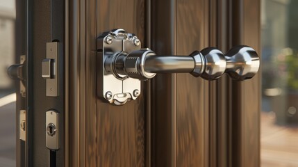 Detailed shot of a kid-proof door lock, emphasizing its specialized mechanisms to prevent child access, captured realistically