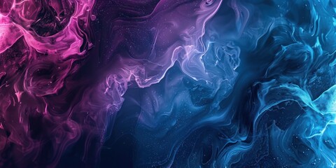 Abstract thin streams of colorful pink, lilac and blue smoke, chaotically intertwining with each other on black background - obrazy, fototapety, plakaty