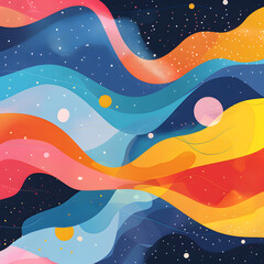 Art painting with colorful waves, stars in azure sky - obrazy, fototapety, plakaty
