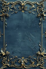 Ornate Gold Frame on Blue Background