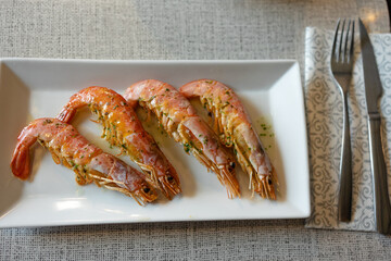 Grilled Shrimp on Plate with Garnish