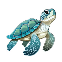 Cute sea turtle cartoon isolated on white background.