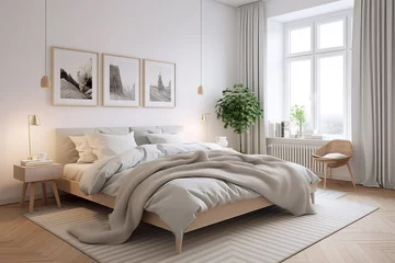 Fotobehang Interior of a modern Scandinavian bedroom. © Jaroon