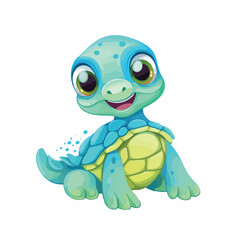 Cute sea turtle cartoon isolated on white background.