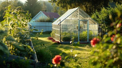 Greenhouse with tomatoes outside view