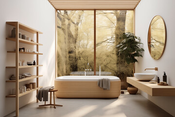 Minimalist bathroom design with a Scandinavian-Japanese fusion aesthetic.