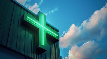 The Green Neon Pharmacy Cross.