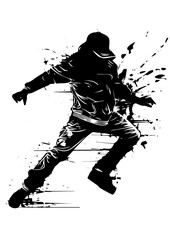 Obraz premium Silhouette vectorisée d'une danseuse hip hop, traces de peinture, art urbain vintage oldschool