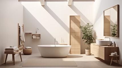 Interior bathroom in the Scandinavian design. - obrazy, fototapety, plakaty