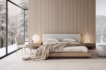 Interior bedroom in the Scandinavian design. - obrazy, fototapety, plakaty