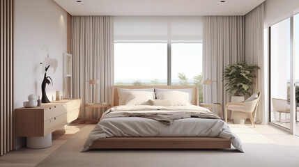 Interior bedroom in the Scandinavian design. - obrazy, fototapety, plakaty