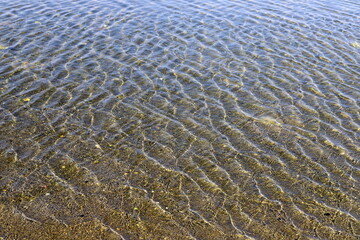 The color of water in the Mediterranean Sea in shallow water. Natural abstract background.