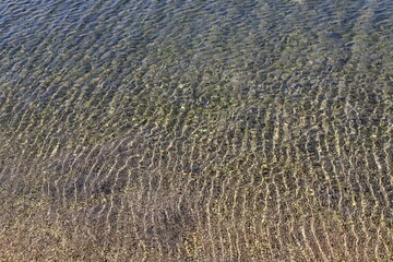 The color of water in the Mediterranean Sea in shallow water. Natural abstract background.