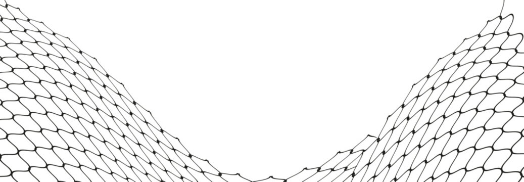 Illustration of a black fishing or football net.Checkered wavy background in doodle style.