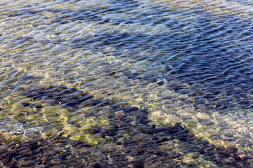 The color of water in the Mediterranean Sea in shallow water. Natural abstract background.