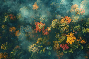Naklejka na ściany i meble aerial view of an autumnal landscape