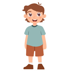 Little boy showing a happy and friendly pose expression. Vector flat illustration