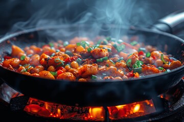Wok Filled With Cooking Food on Stove
