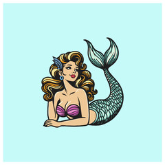Naklejka premium beauty mermaid pinup girl cute 