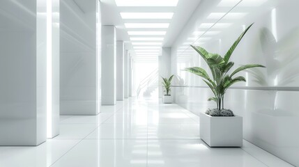 3d render of white minimal geometric podium with palm tree in pot
