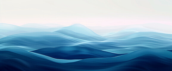 Produce an image showcasing the ebb and flow of ocean waves, with gradients shifting from serene azure to intense deep navy, illustrating the perpetual rhythm of the sea.